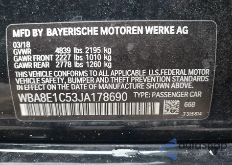 2018 BMW 330E Iperformance from USA, damaged, VIN WBA8E1C53JA178690
